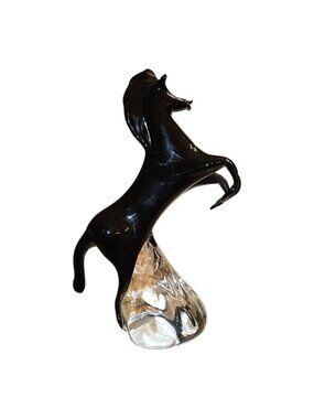 Black Amethyst Crystal Horse Figurine Marcolin Art Handmade In Sweden Signed #ed